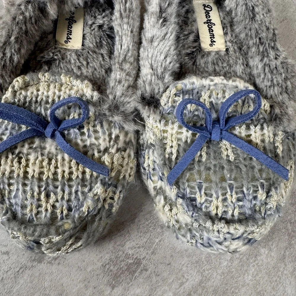 Dearfoams Unisex Kids Fairisle Moccasin Slipper Heather Grey Light Blue‎ Sz 7/8